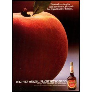 1985 DeKuyper Peachtree Schnapps Vintage Print Ad Juicy Whole Peach Wall Art